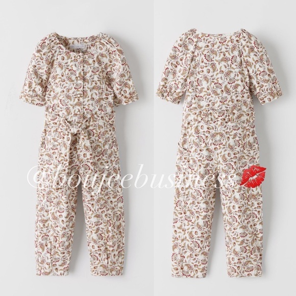 ZARA Kids Belted Floral Jumpsuit - Picture 1 of 4